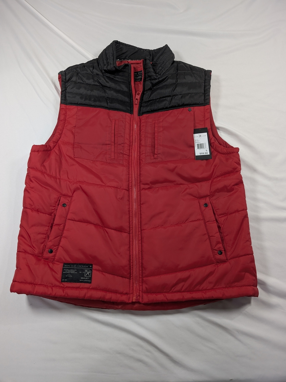 NWT Marc Ecko Cut & Sew Mens Red Black Puffer Vest Colorblock Large MSRP $59.50